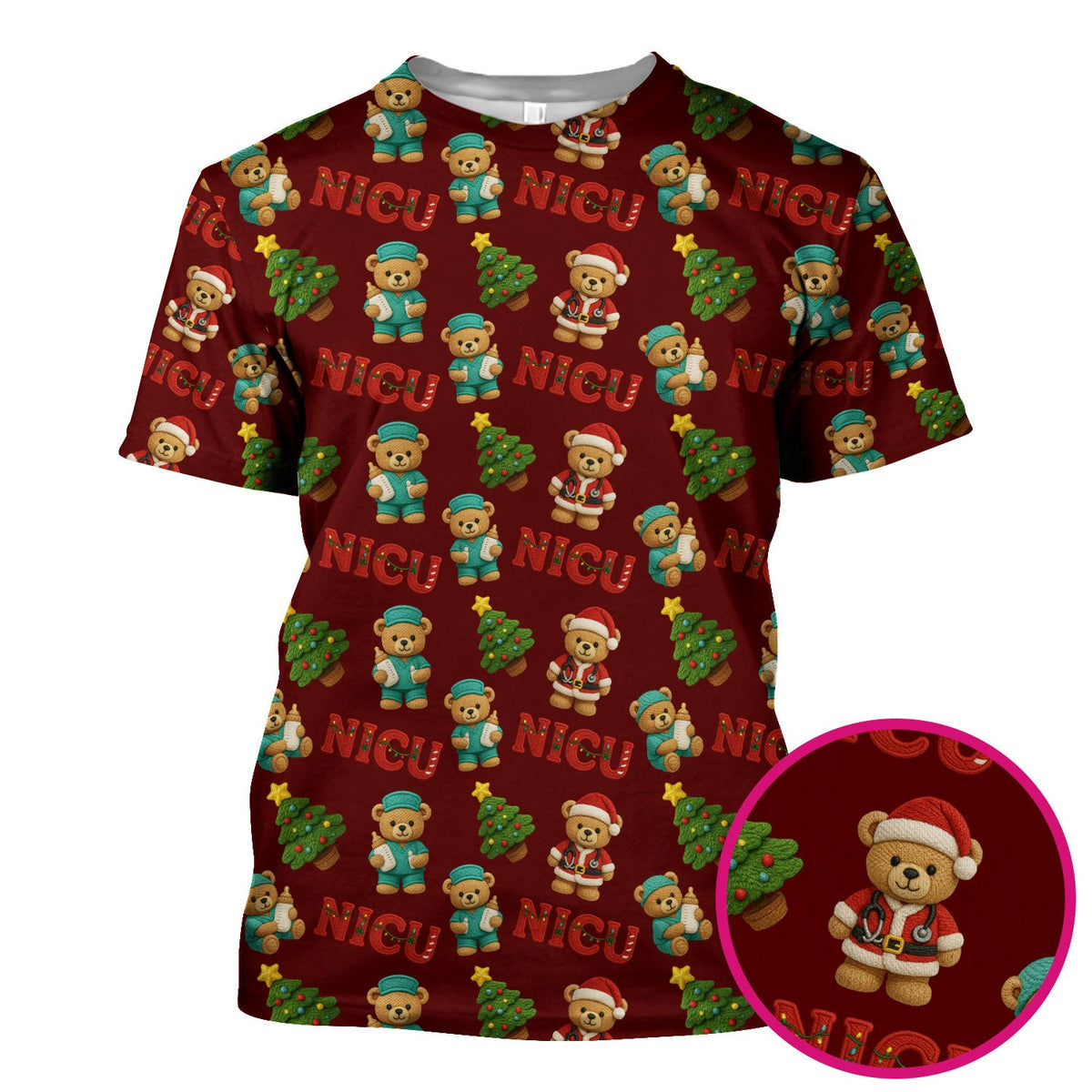 NICU Nurse Teddy Bear Scrub Top - Christmas Gift