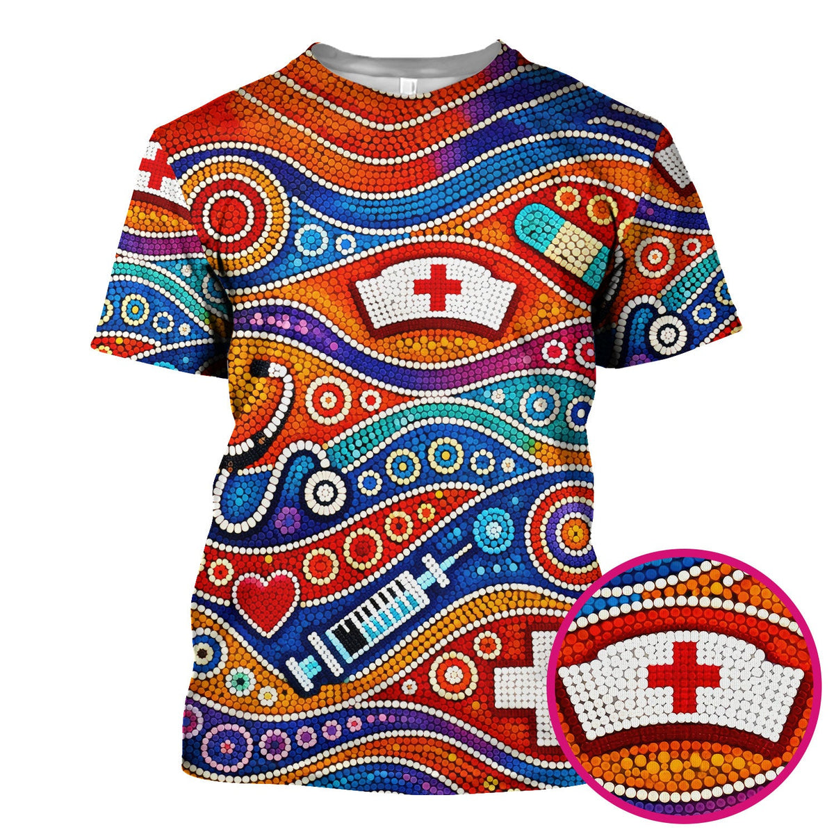 Aboriginal Dot Art Nurse Scrub Top, Artistic Medical Pattern Shirt, Breathable Fabrics Nursing Uniform