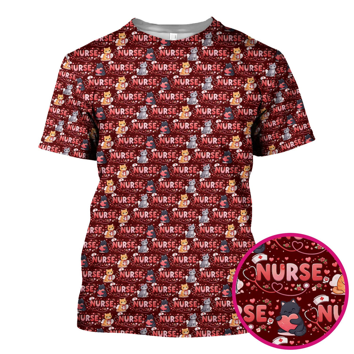 Cat Heart Nurse Scrub Top - Valentines Day Gift