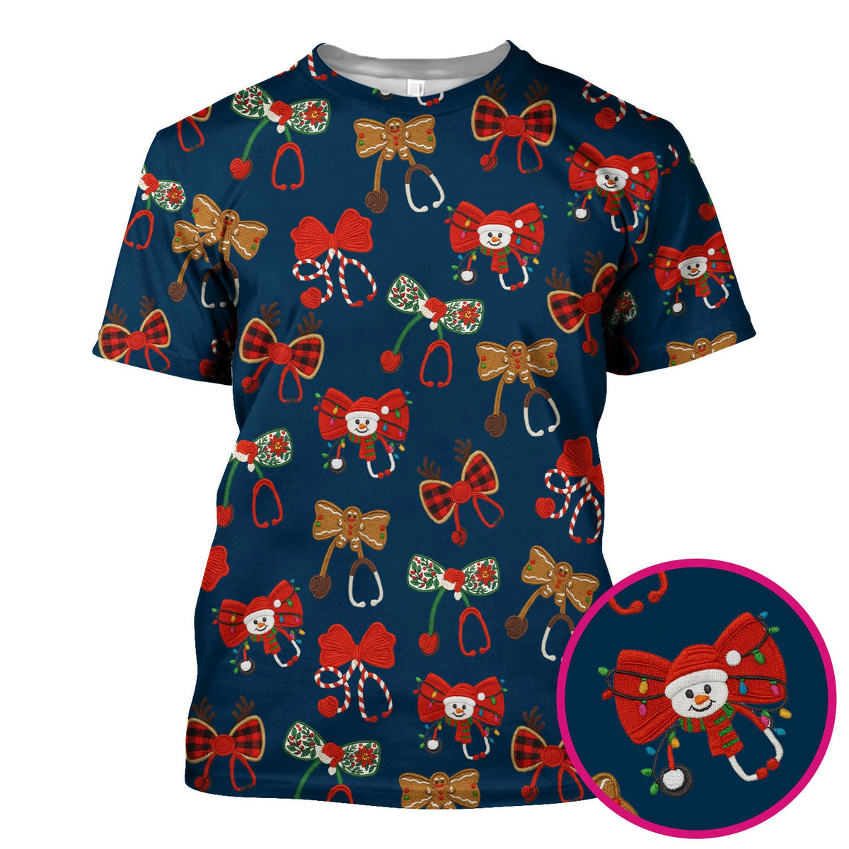 Christmas Stethoscope Bow Nurse Scrub Top