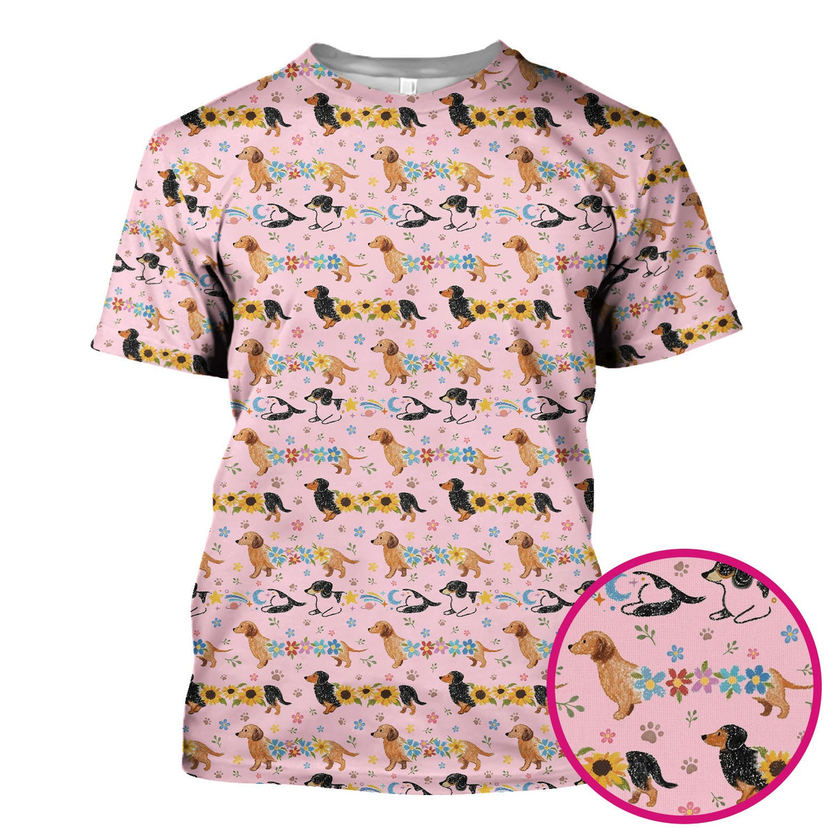 Floral Wiener Dog Nurse Scrub Top