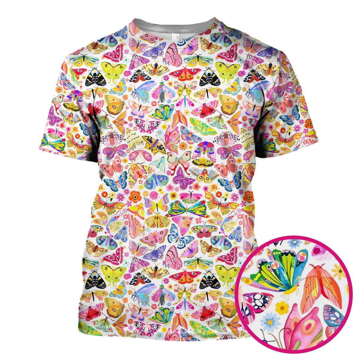 Cute Bright Butterfly Moth Floral Nurse Scrub Top