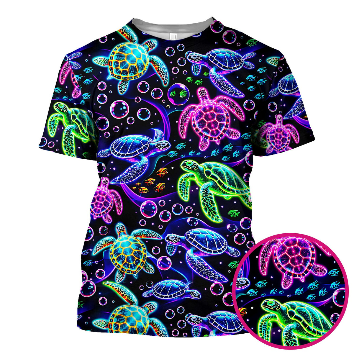 Neon Sea Turtle Swimming Bubble Ocean Scrub Top, Breathable Fabrics Nursing Uniform