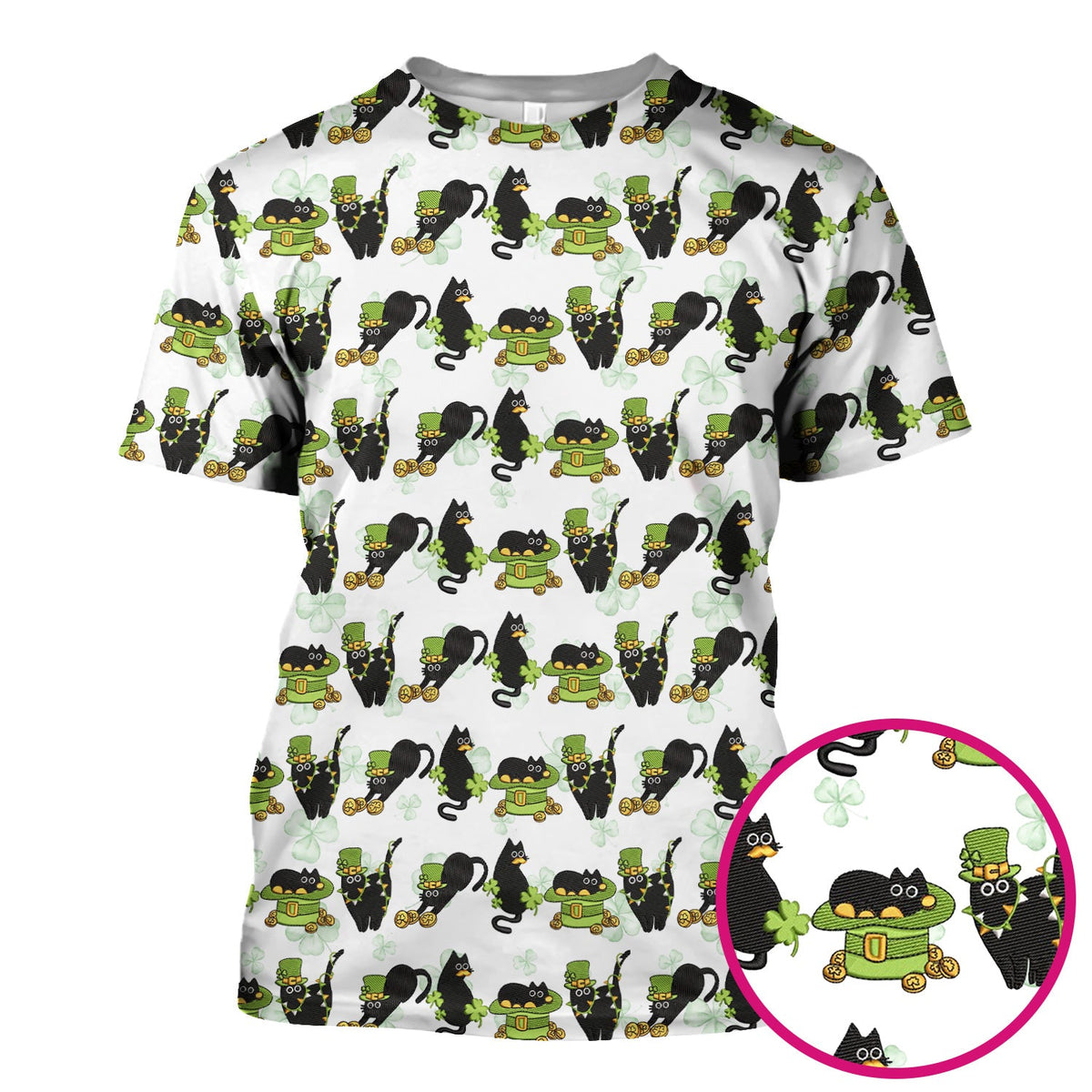 St Patrick Black Cat Clover Nurse Scrub Top