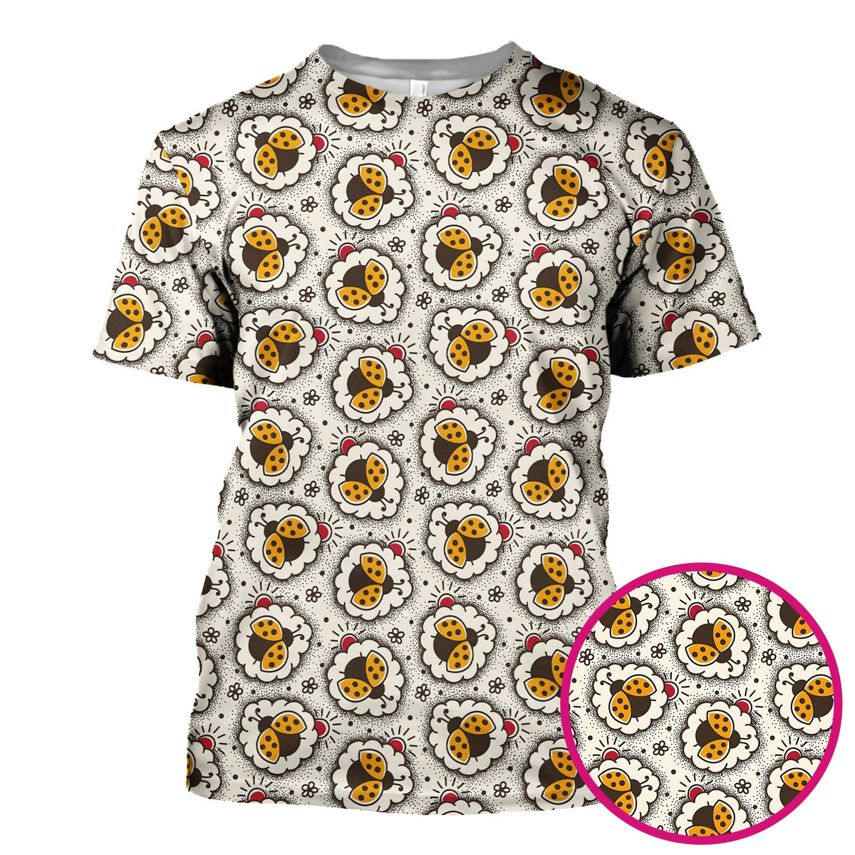 Ladybug Floral Frame Nurse Scrub Top