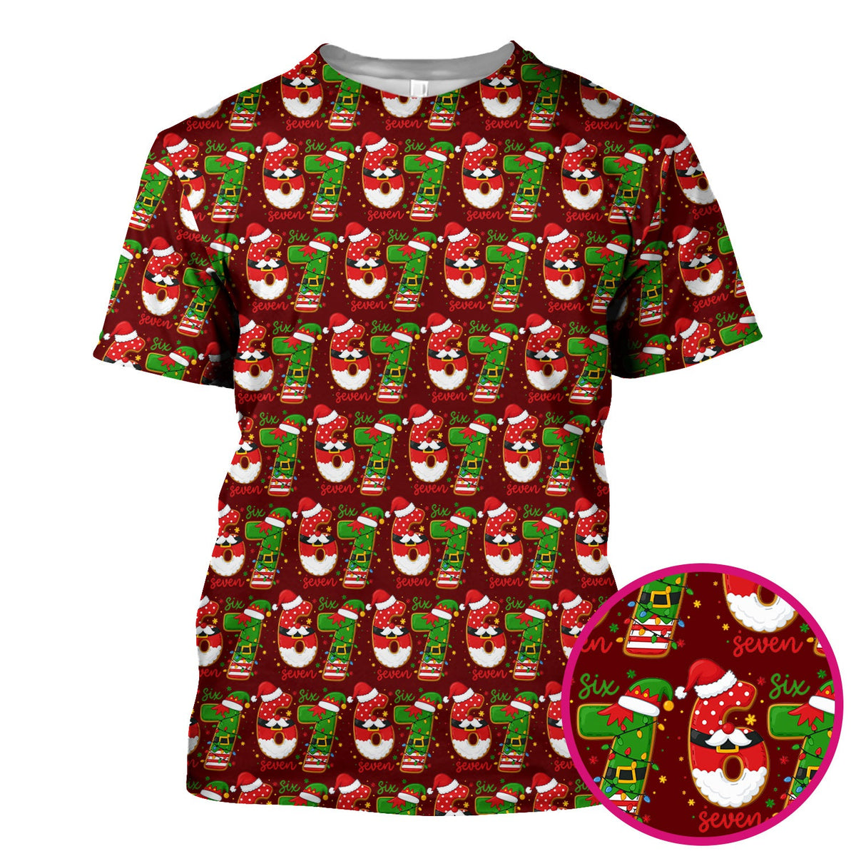 Christmas 67 Pattern Scrub Top, Festive Holiday Medical Uniform Shirt For Nursing