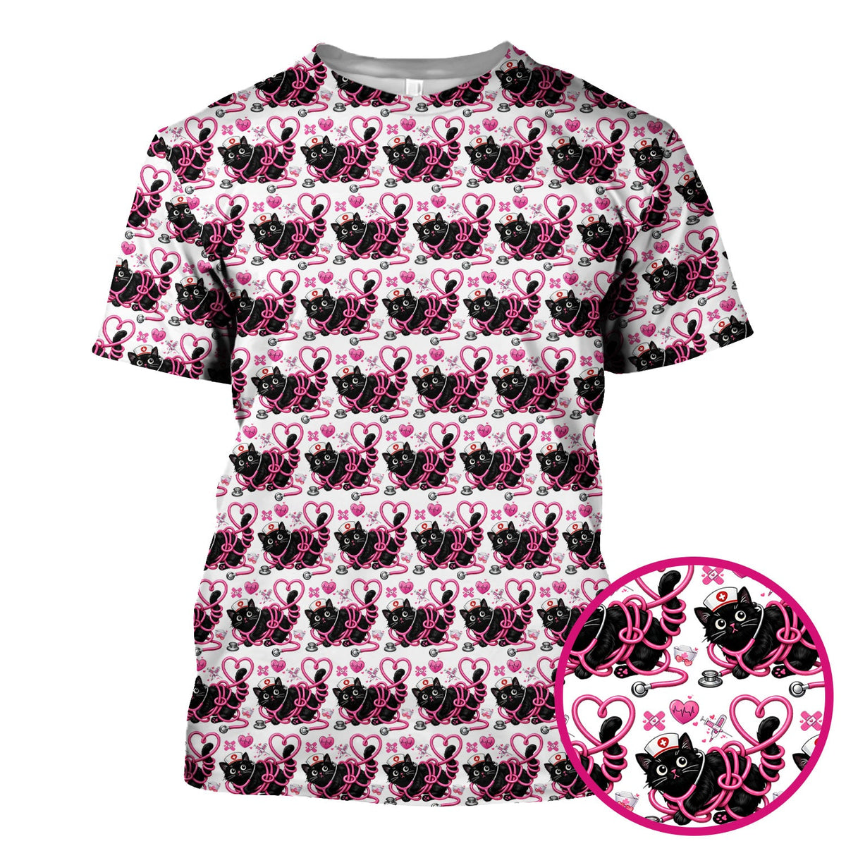 Valentine Cat Nurse Heart Scrub Top