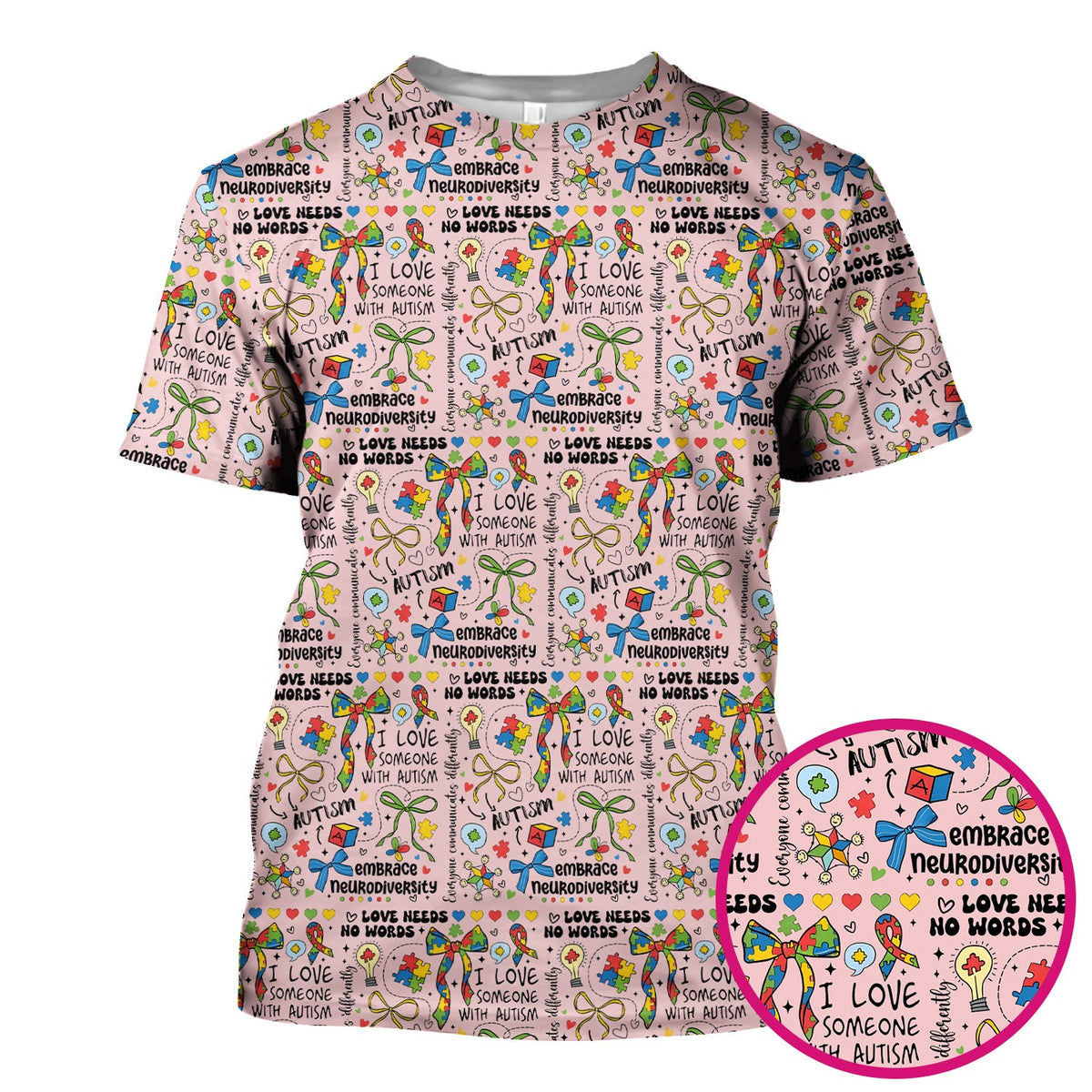 Autism Awareness Puzzle Ribbon Pastel Nurse Scrub Top