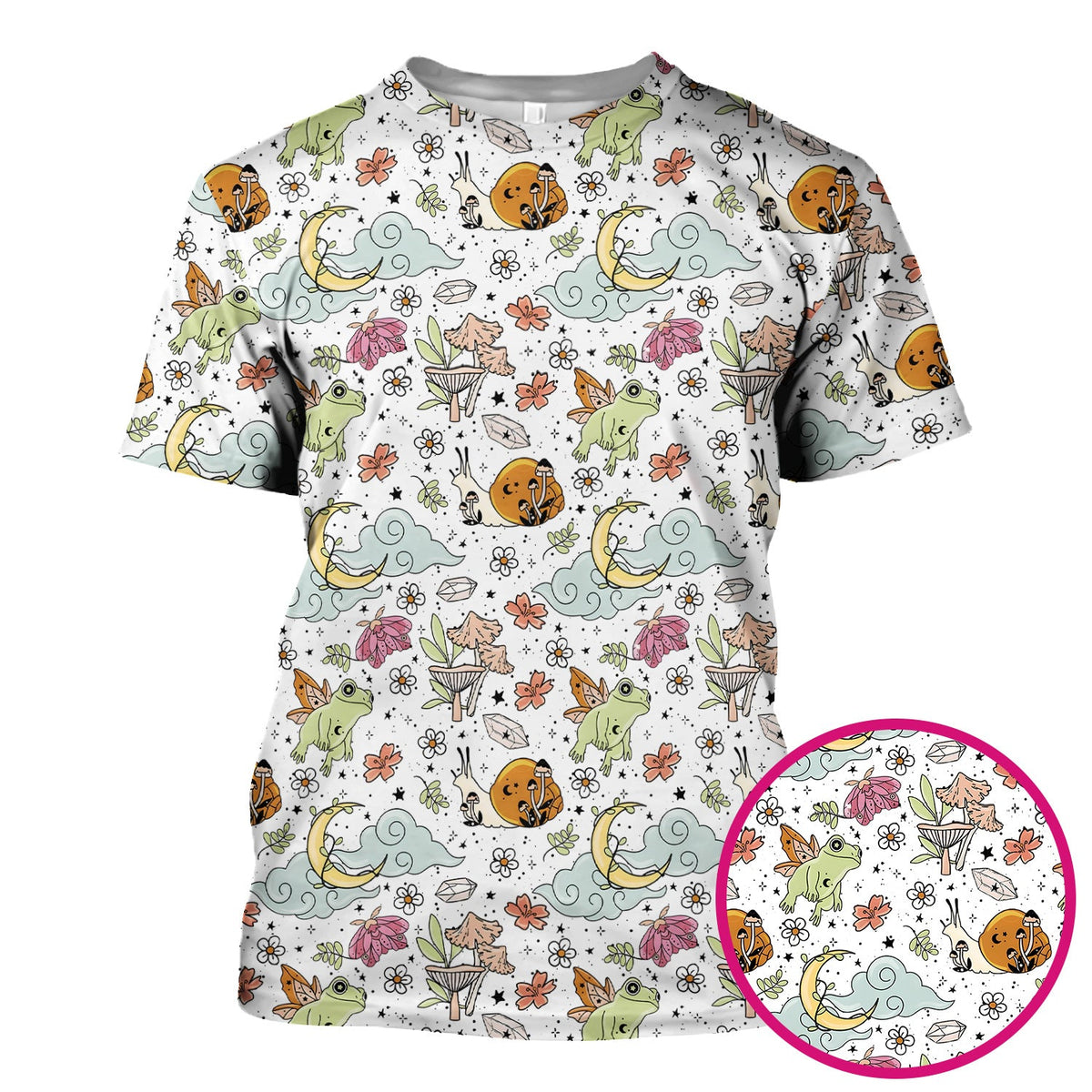Whimsical Frog Moon Mushroom Nurse Scrub Top