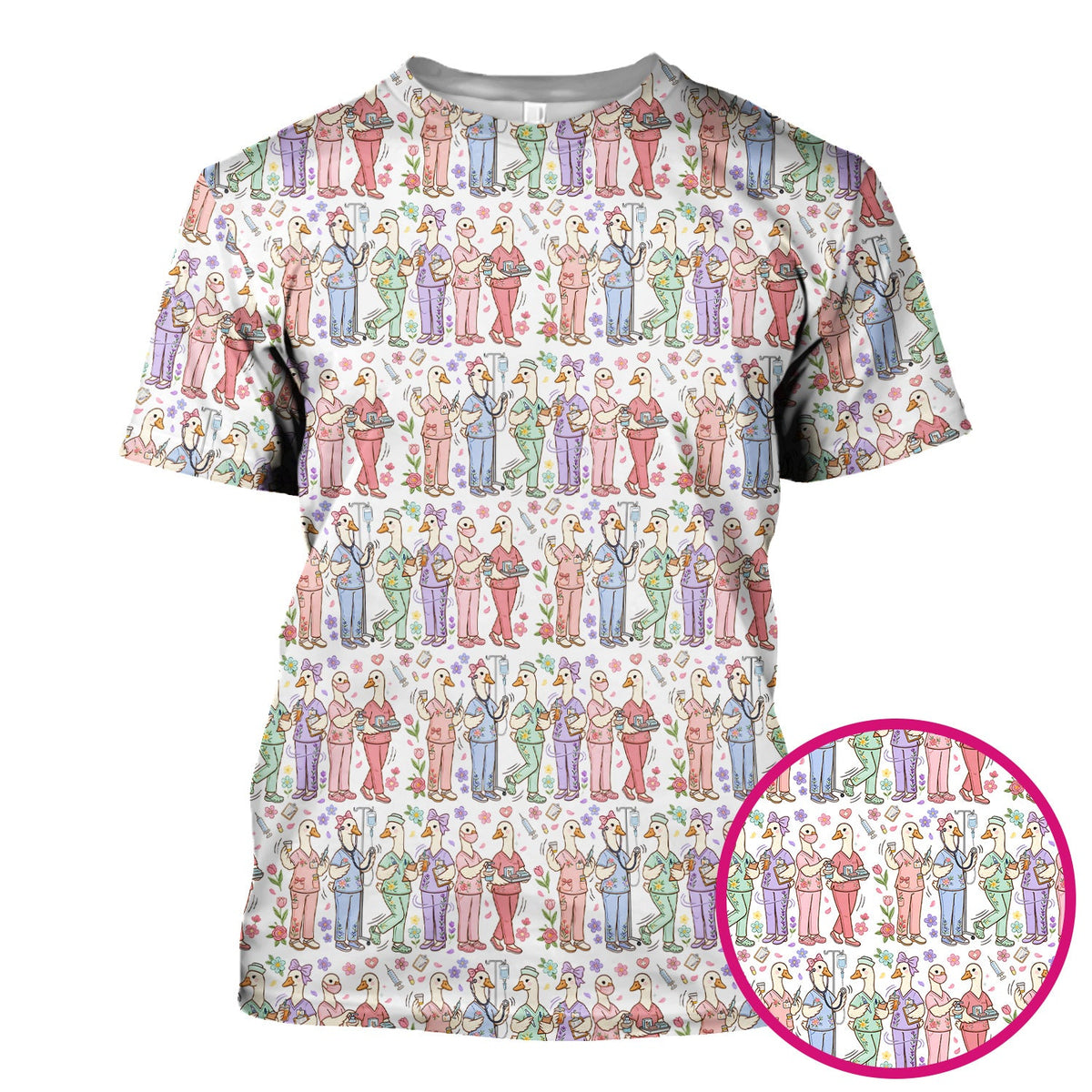 Goose Characters Floral Nurse Scrub Top