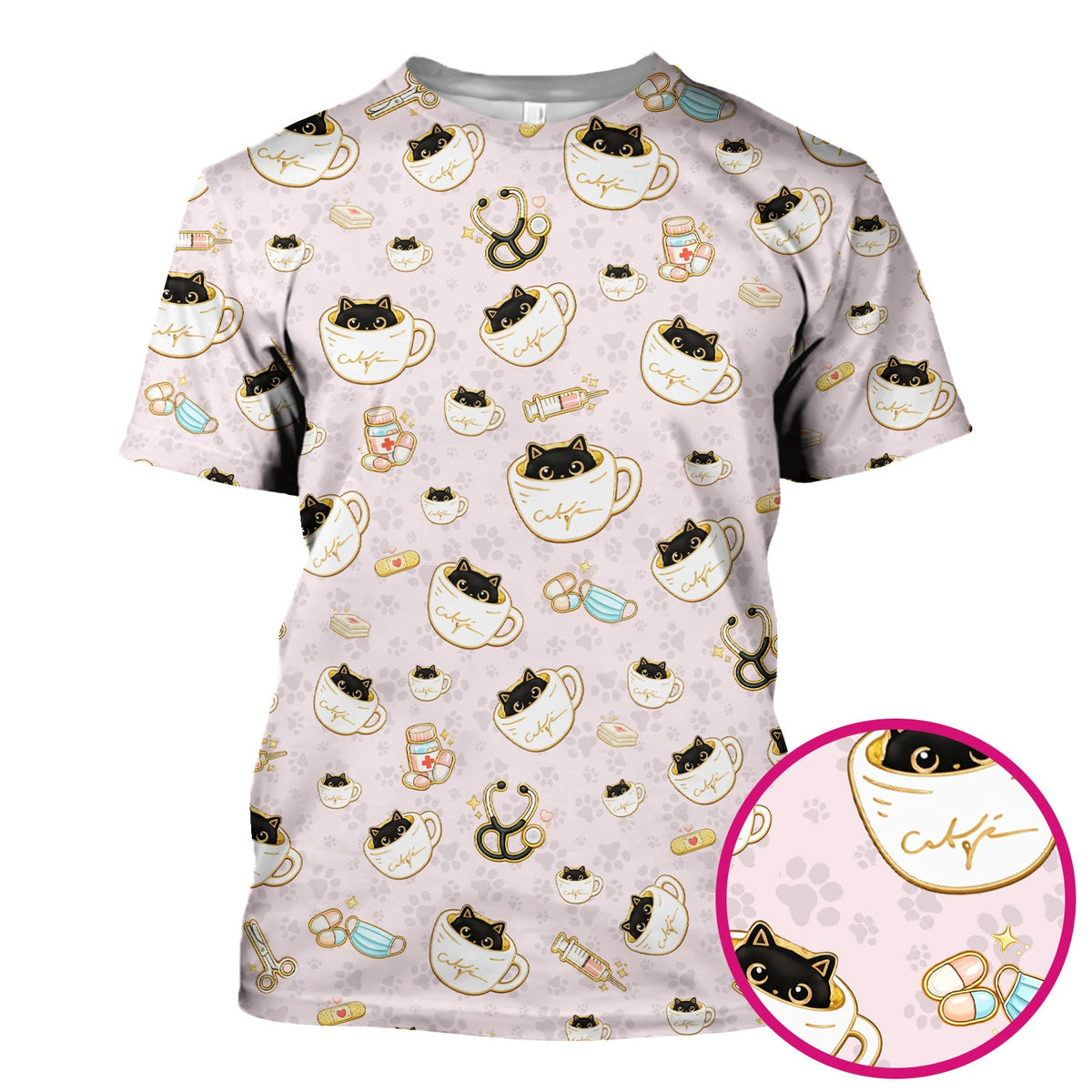 Coffee Cat Nurse Scrub Top