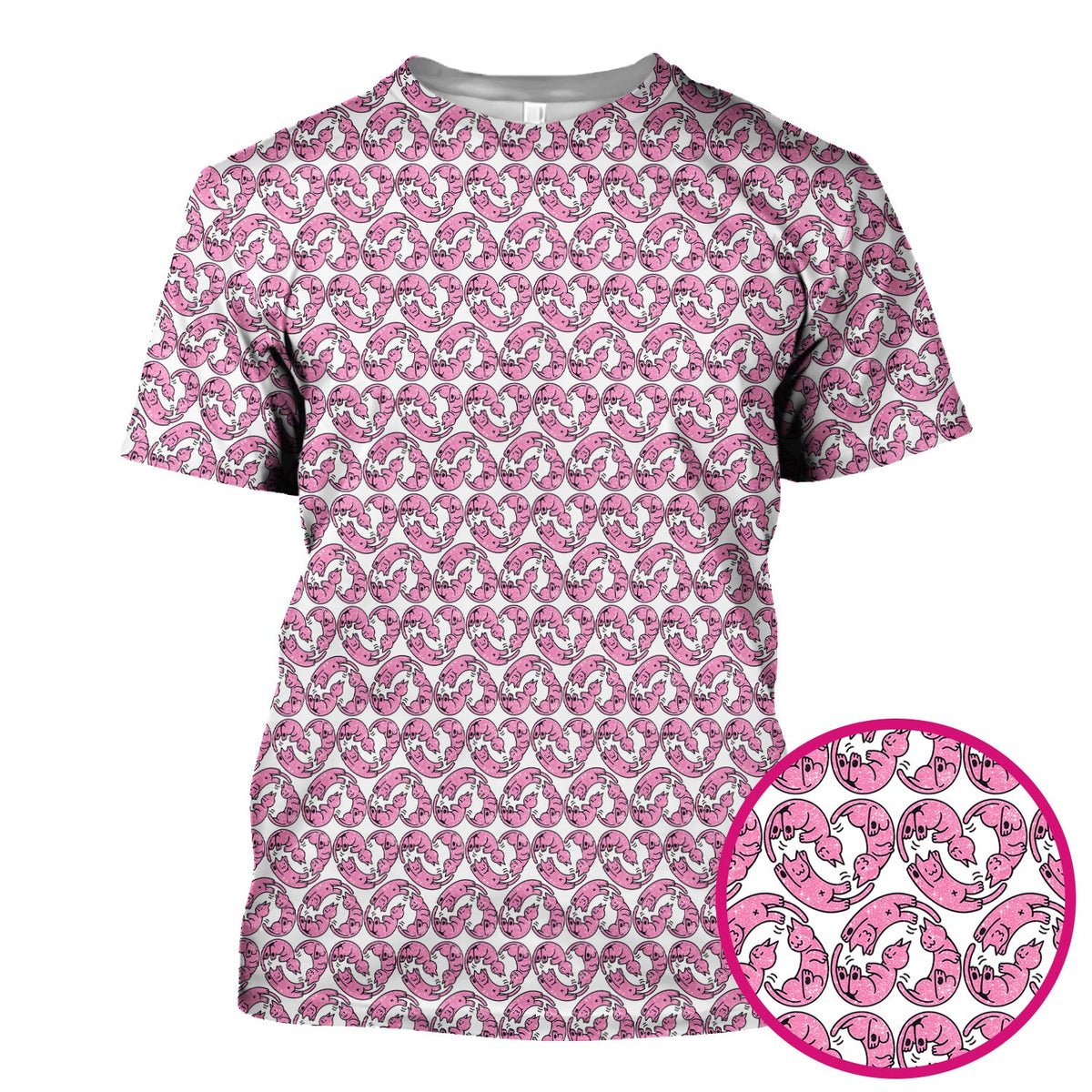 Pink Cat Cartoon Nurse Scrub Top