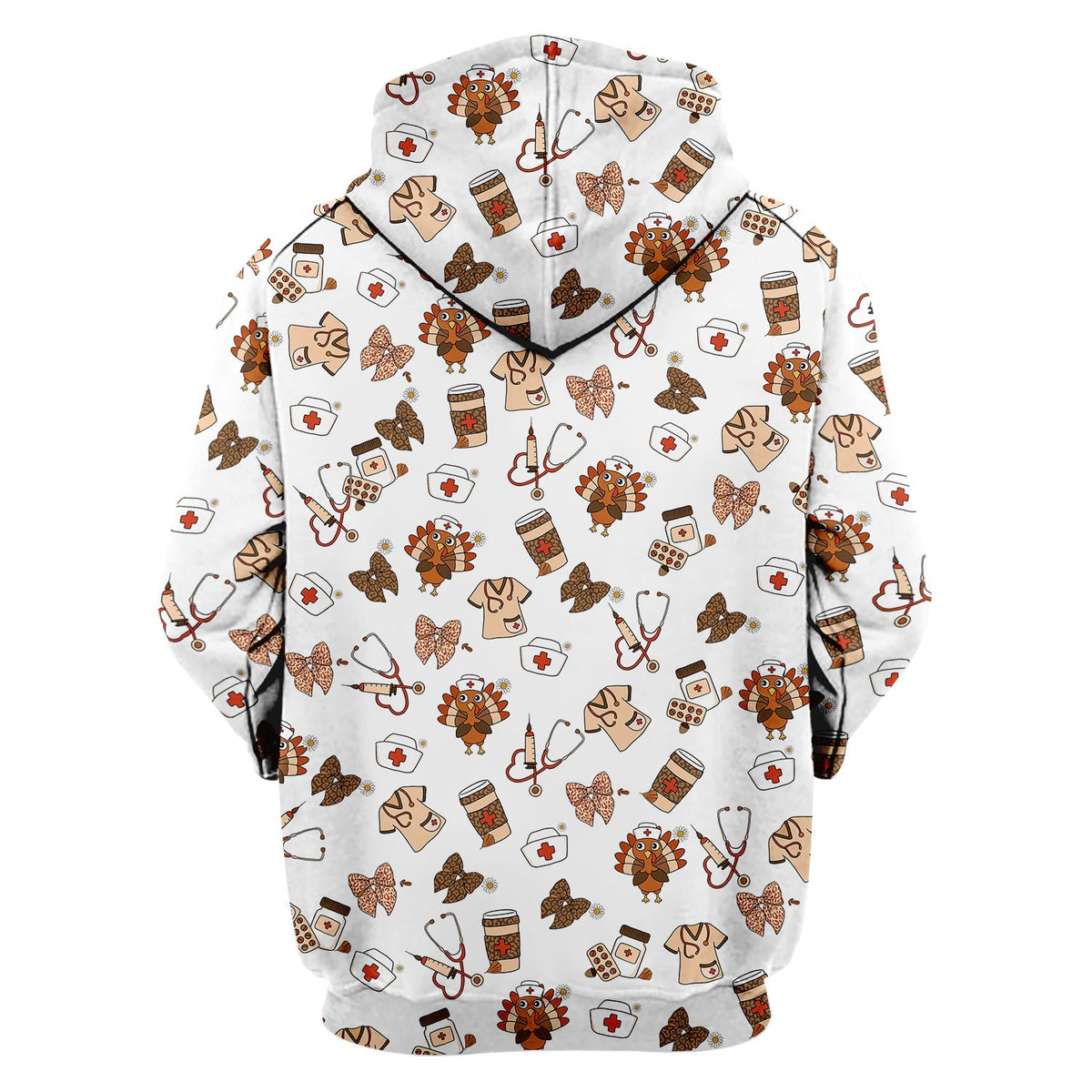 Cute Nurse Fall Season Scrub Top - Thanksgiving Turkey & Stethoscope Medical Design  - Gift for RN LPN CNA