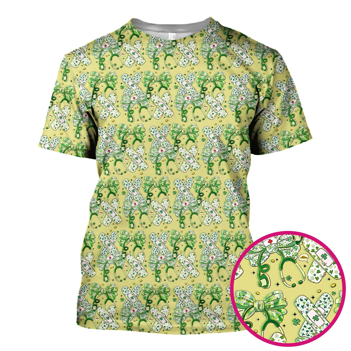 St Patrick Shamrock Stethoscope Nurse Scrub Top