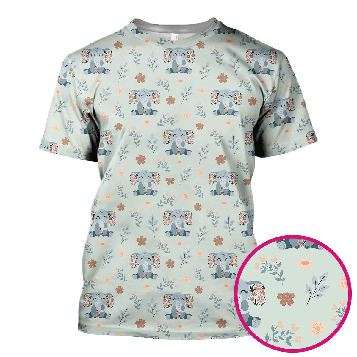 Cute Elephant Floral Print Scrub Top, Comfortable Scrubs for Nurses
