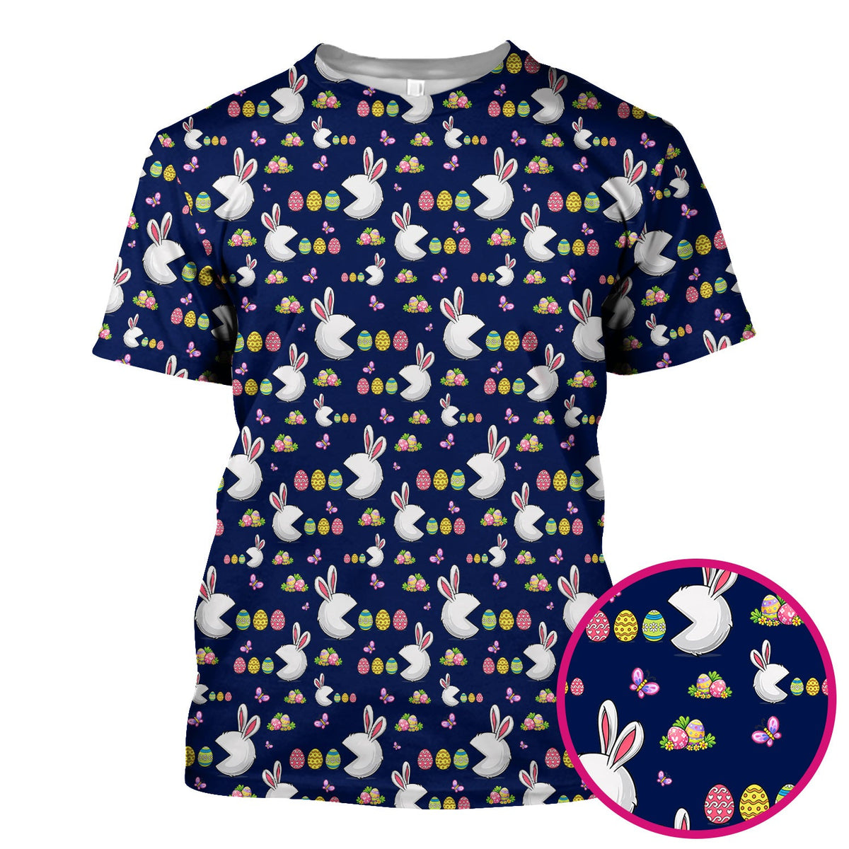 Easter Bunny and Colorful Eggs Print Scrub Top, Breathable Fabrics Nursing Uniform