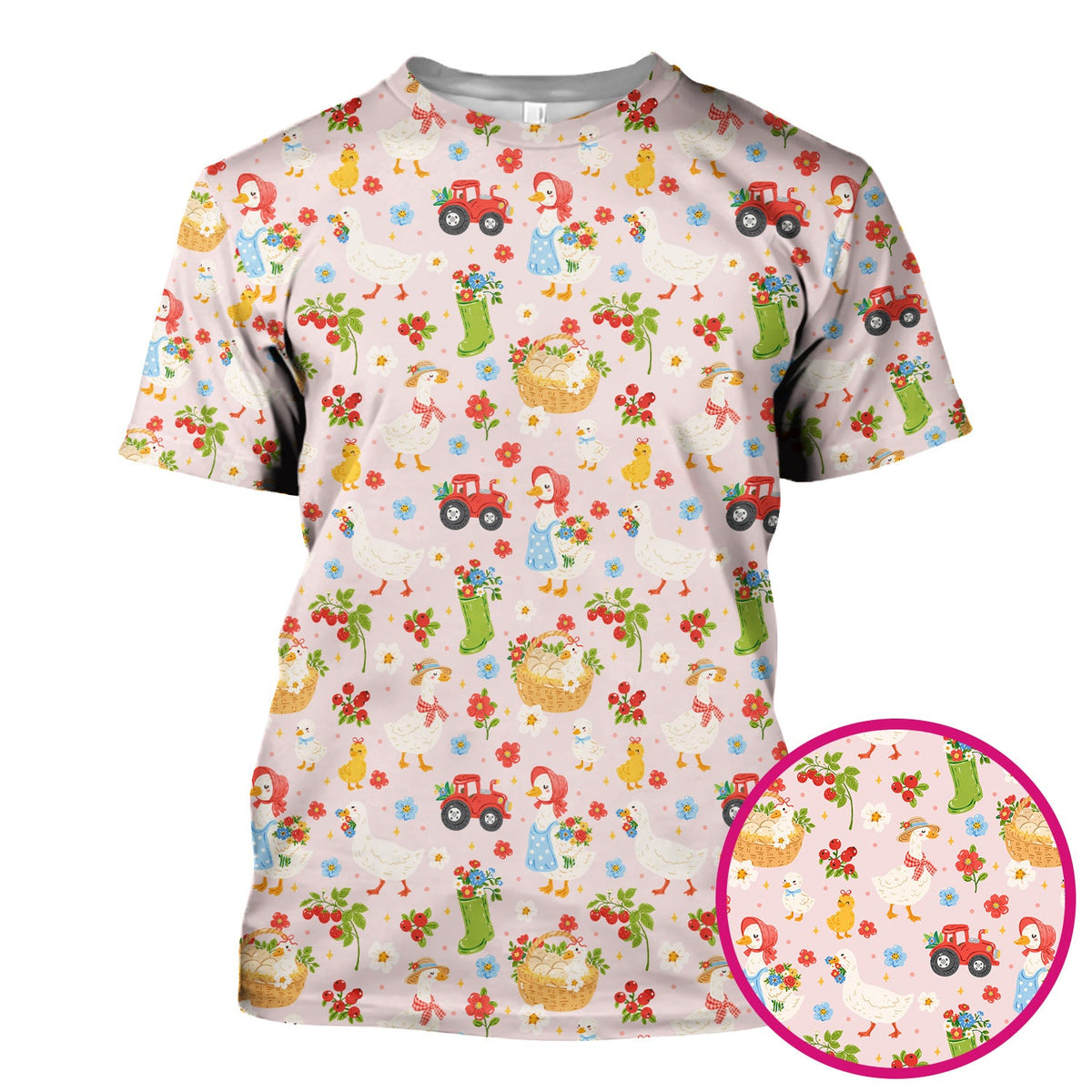 Farm Duck Chicken Tractor Flower Basket Nurse Scrub Top