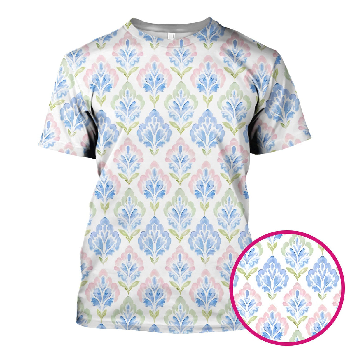 Blue Floral Damask Nurse Scrub Top