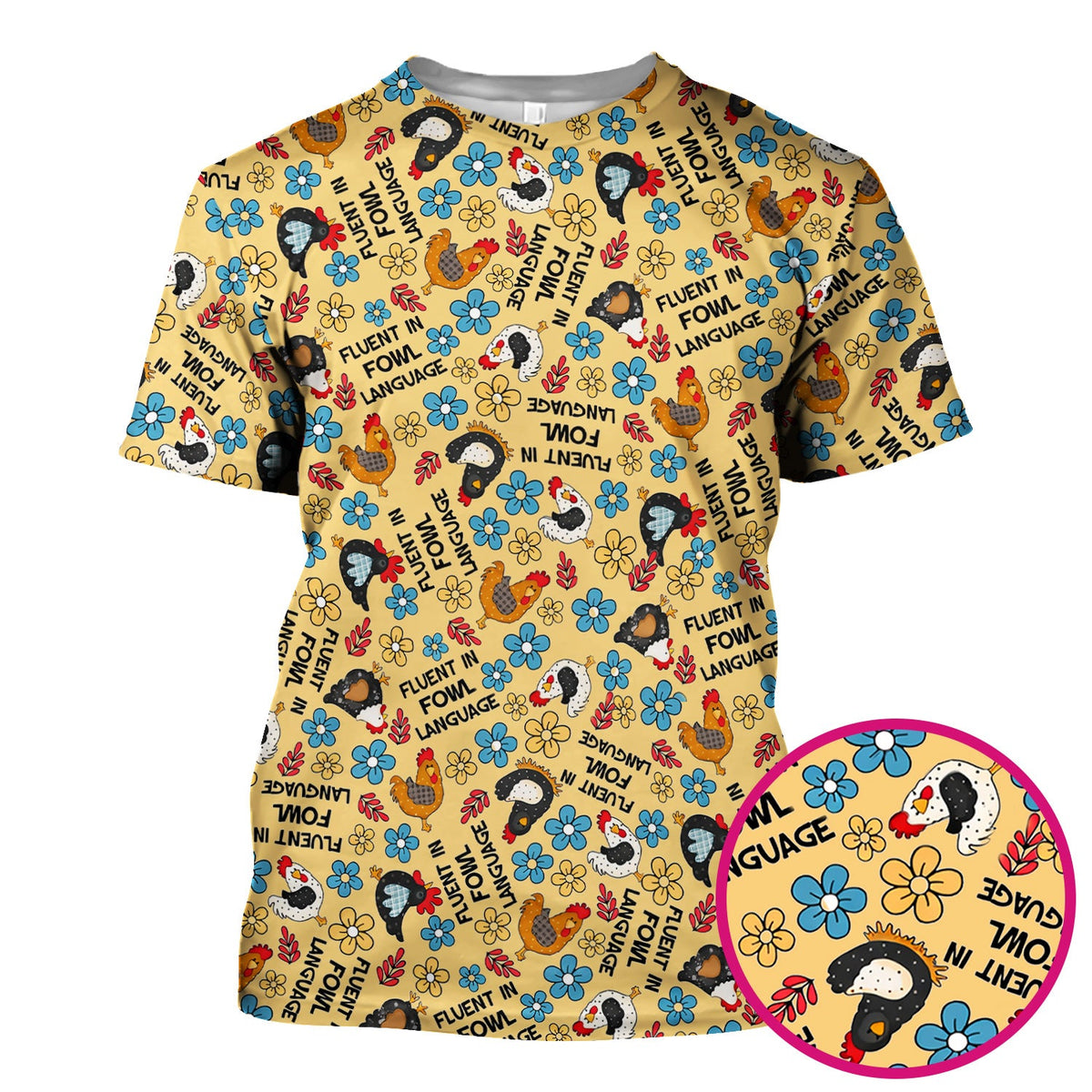 Funny Chicken Fluent in Fowl Language Pattern Scrub Top, Comfortable Scrubs for Nurses