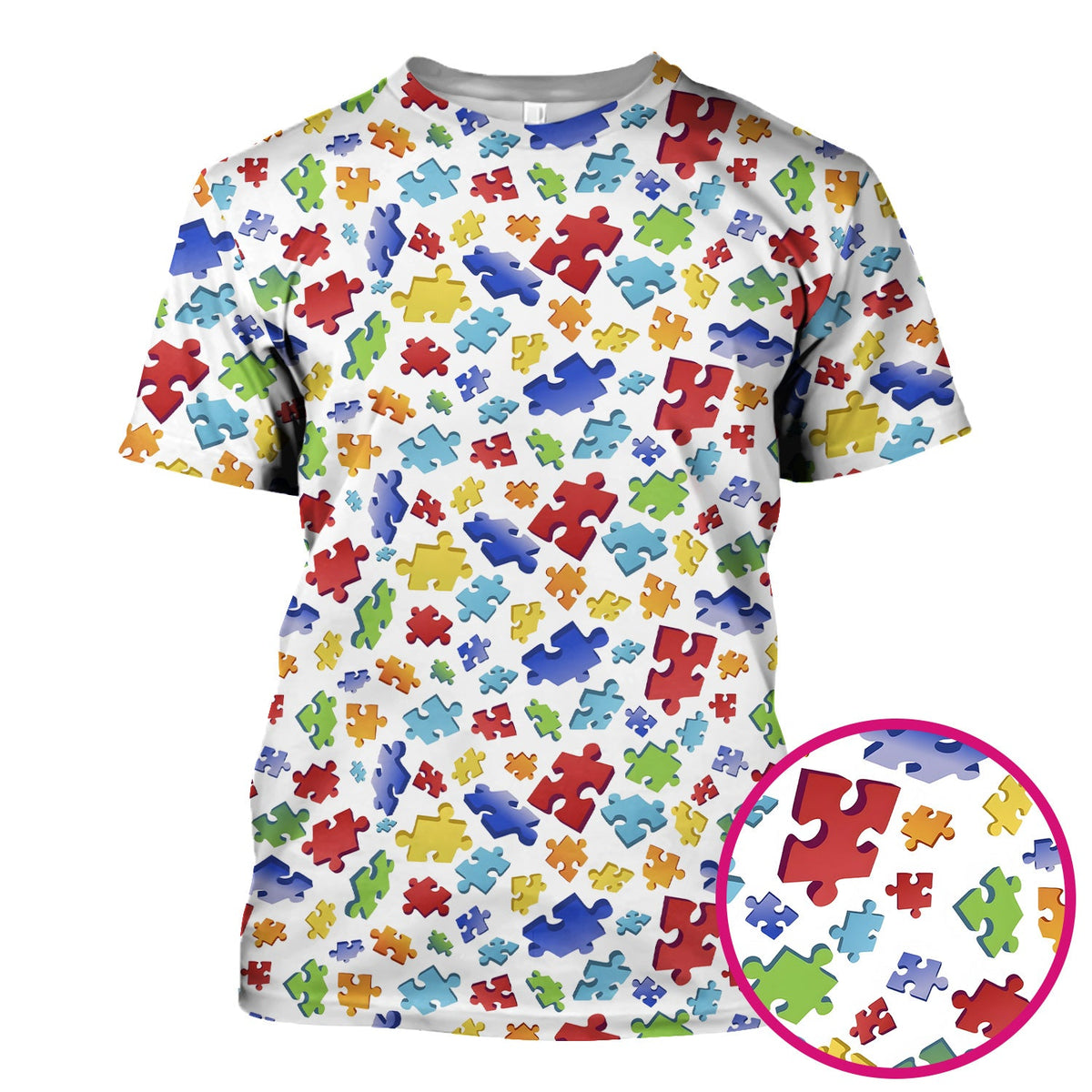 Colorful Scattered Puzzle Piece Nurse Scrub Top