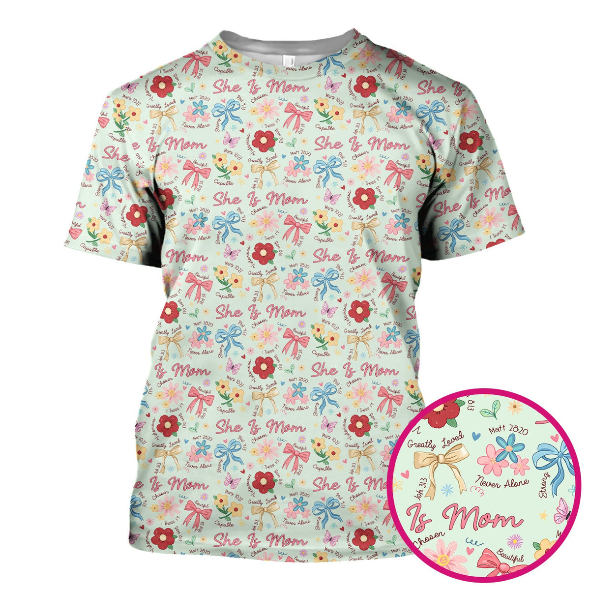 She Is Mom Floral Bow Nurse Scrub Top