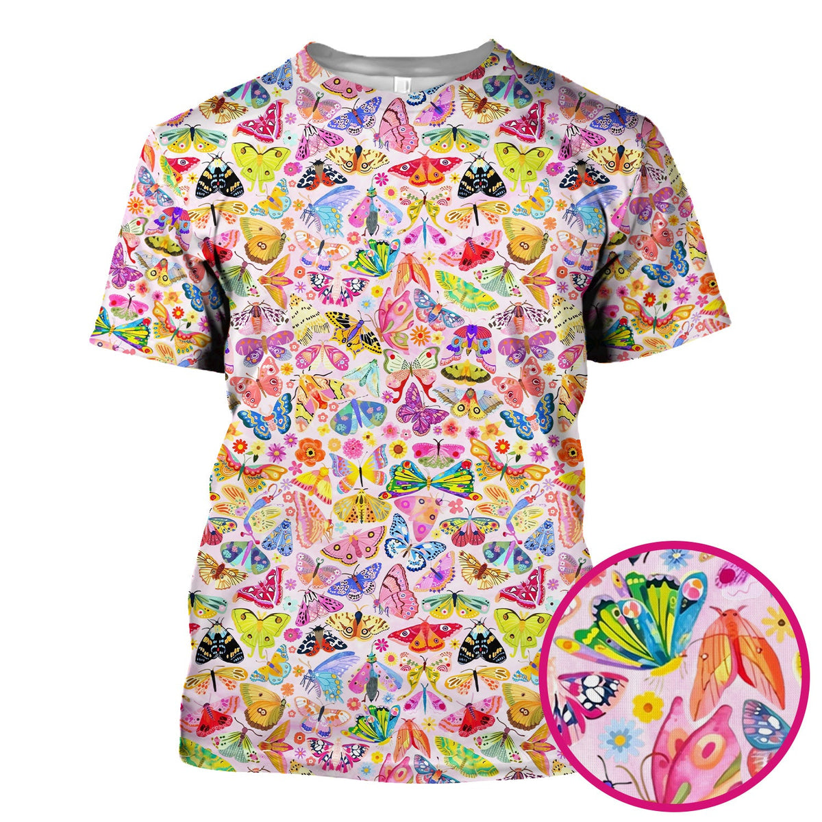 Cute Bright Butterfly Moth Floral Nurse Scrub Top