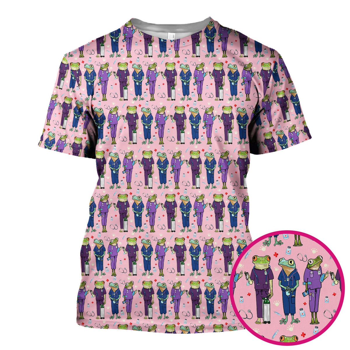 Frog Print Nurse Scrub Top