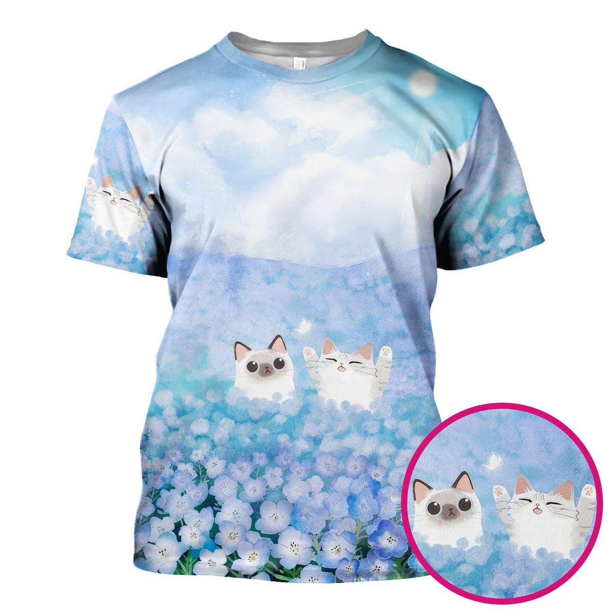 Dreamy Cat Cloud Hydrangea Nurse Scrub Top