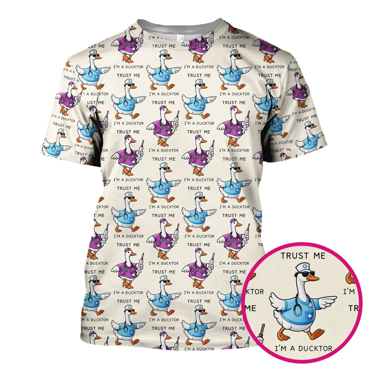 Duck Cartoon Nurse Scrub Top
