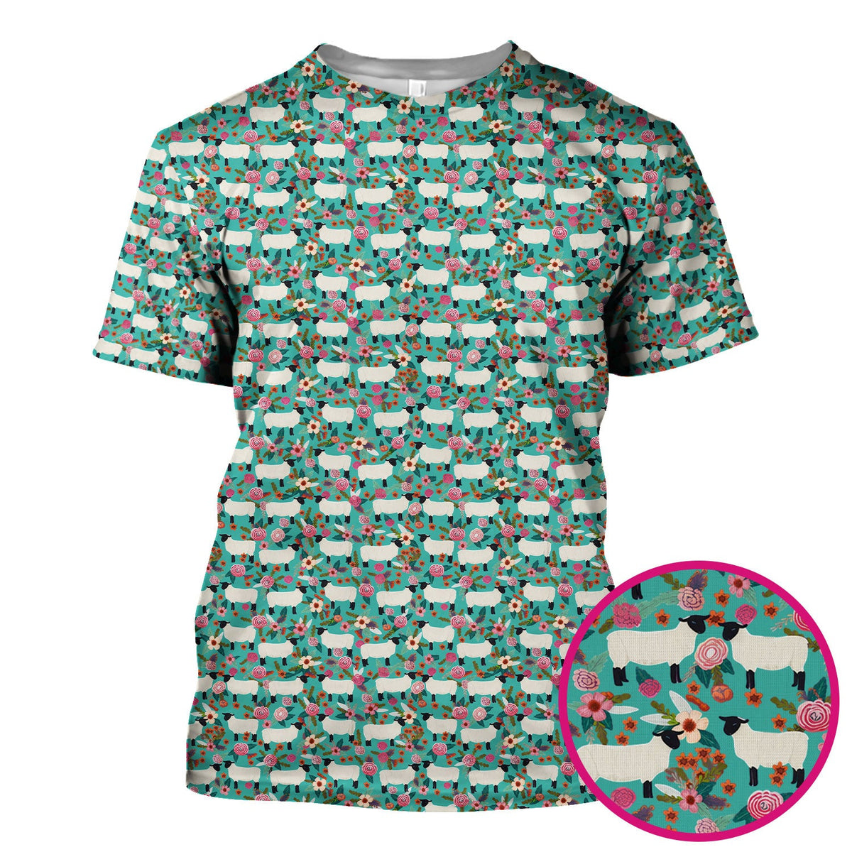 Sheep Floral Meadow Nurse Scrub Top