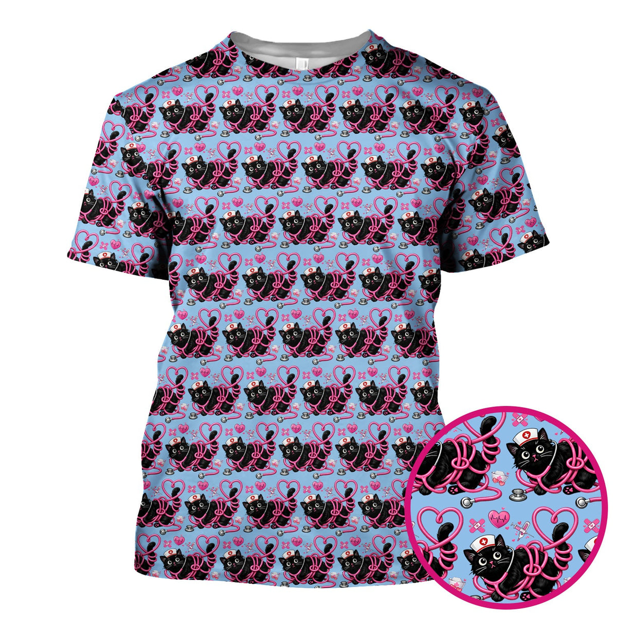 Valentine Cat Nurse Heart Scrub Top