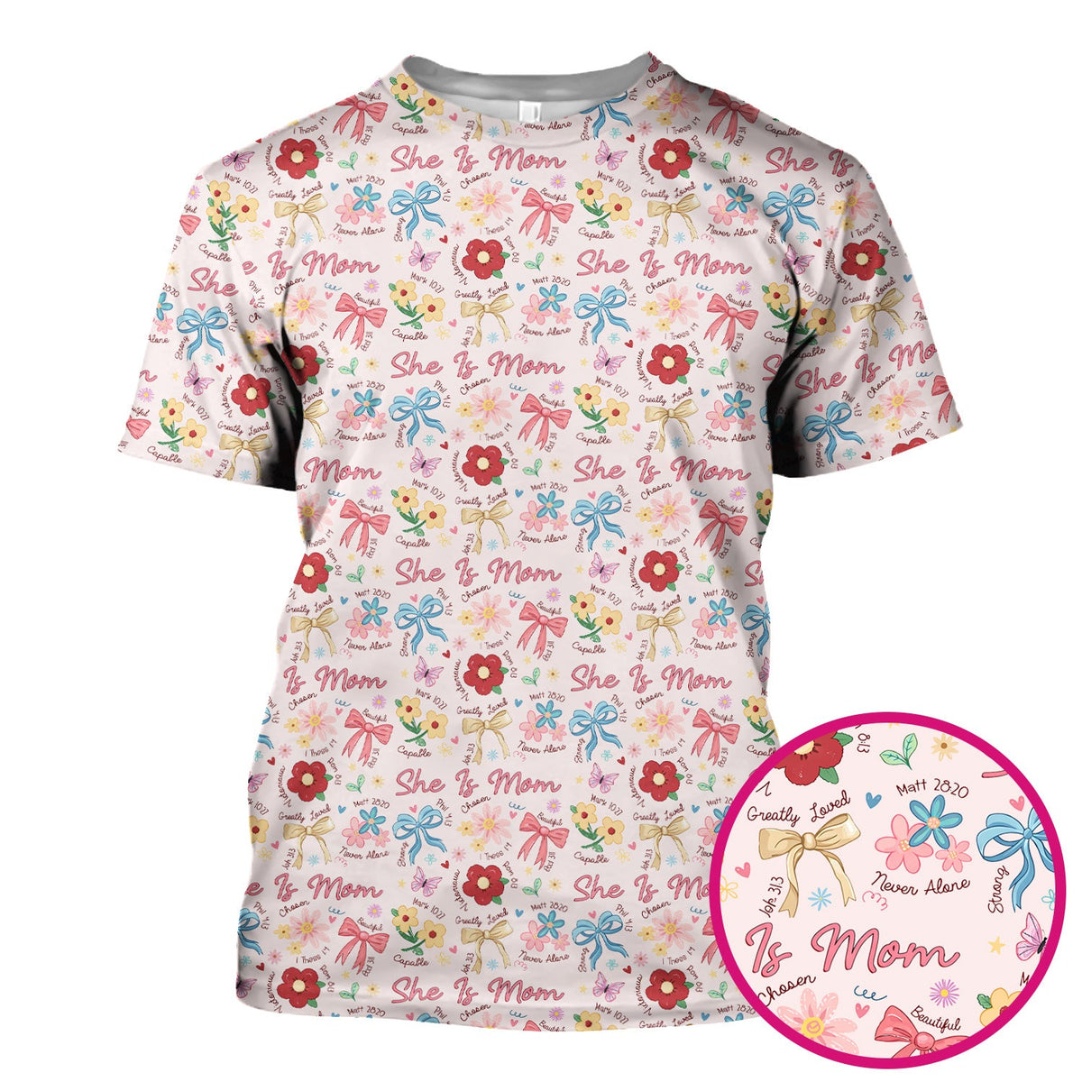 She Is Mom Floral Bow Nurse Scrub Top