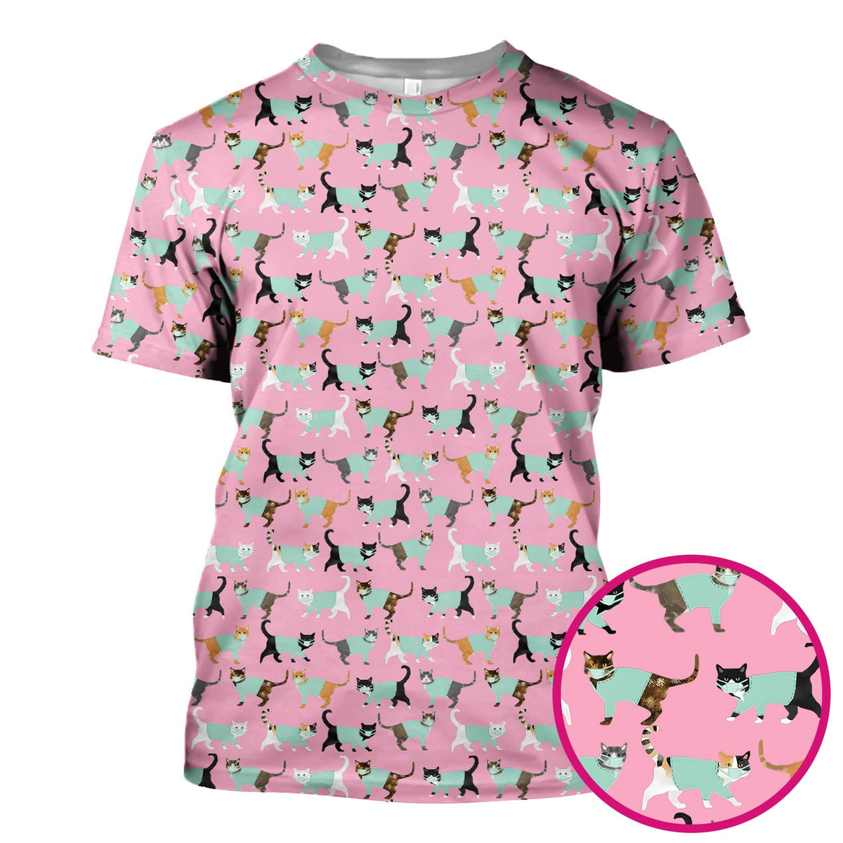 Playful Cat Nurse All Over Print Scrub Top, Comfortable Scrubs for Nurses