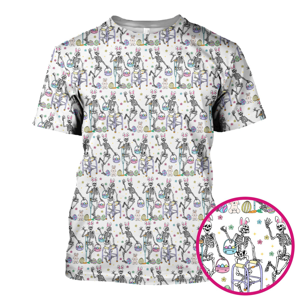Fun Skeleton Bunny Nurse Scrub Top - Easter Gift