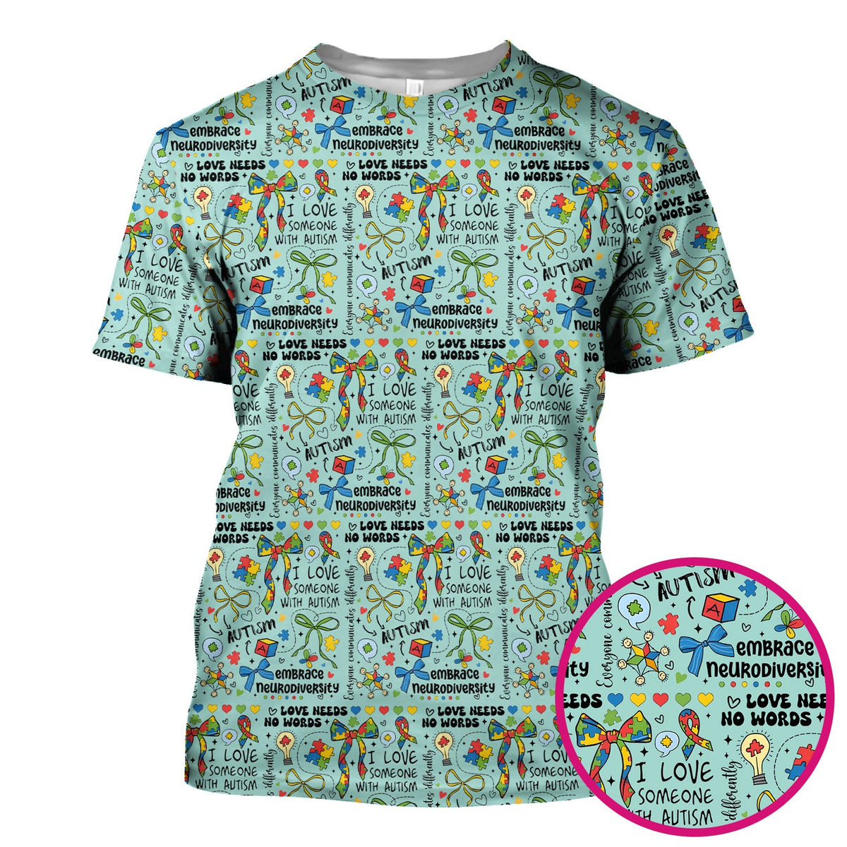 Autism Awareness Puzzle Ribbon Pastel Nurse Scrub Top