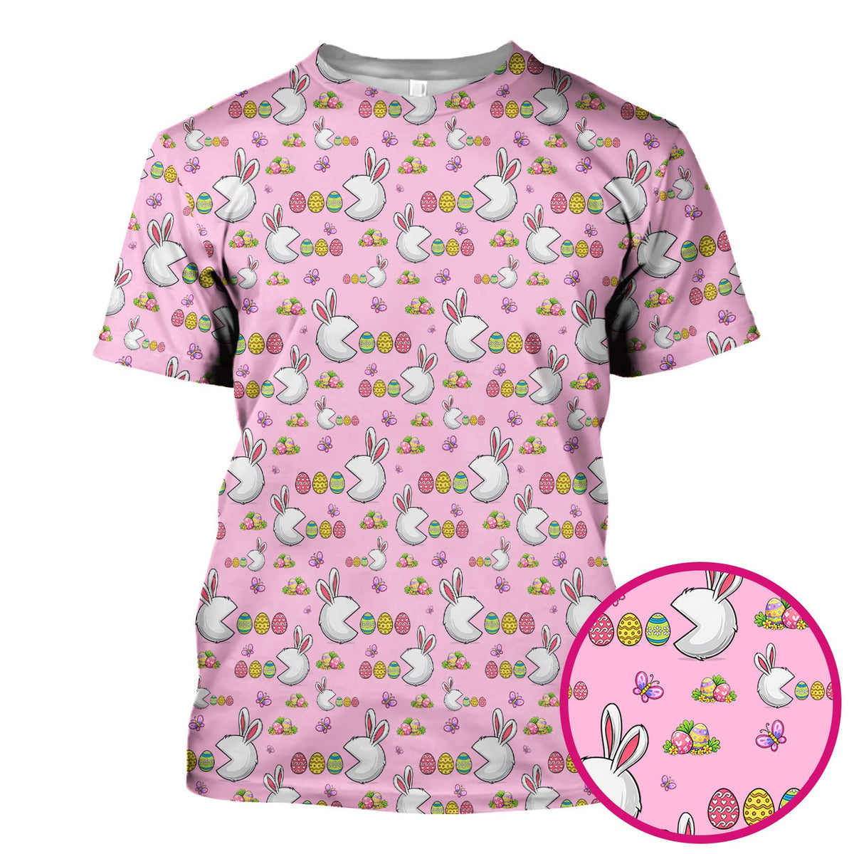 Easter Bunny and Colorful Eggs Print Scrub Top, Breathable Fabrics Nursing Uniform