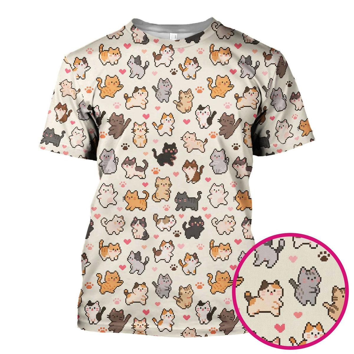 Pixel Cat Heart Paw Nurse Scrub Top