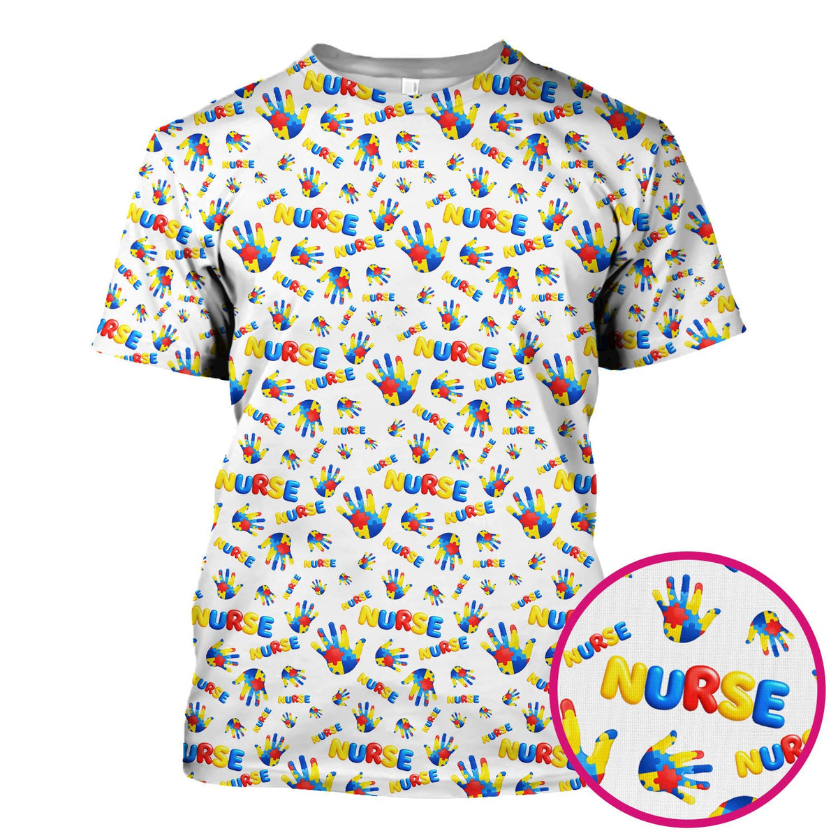 Colorful Autism Handprint Nurse Scrub Top