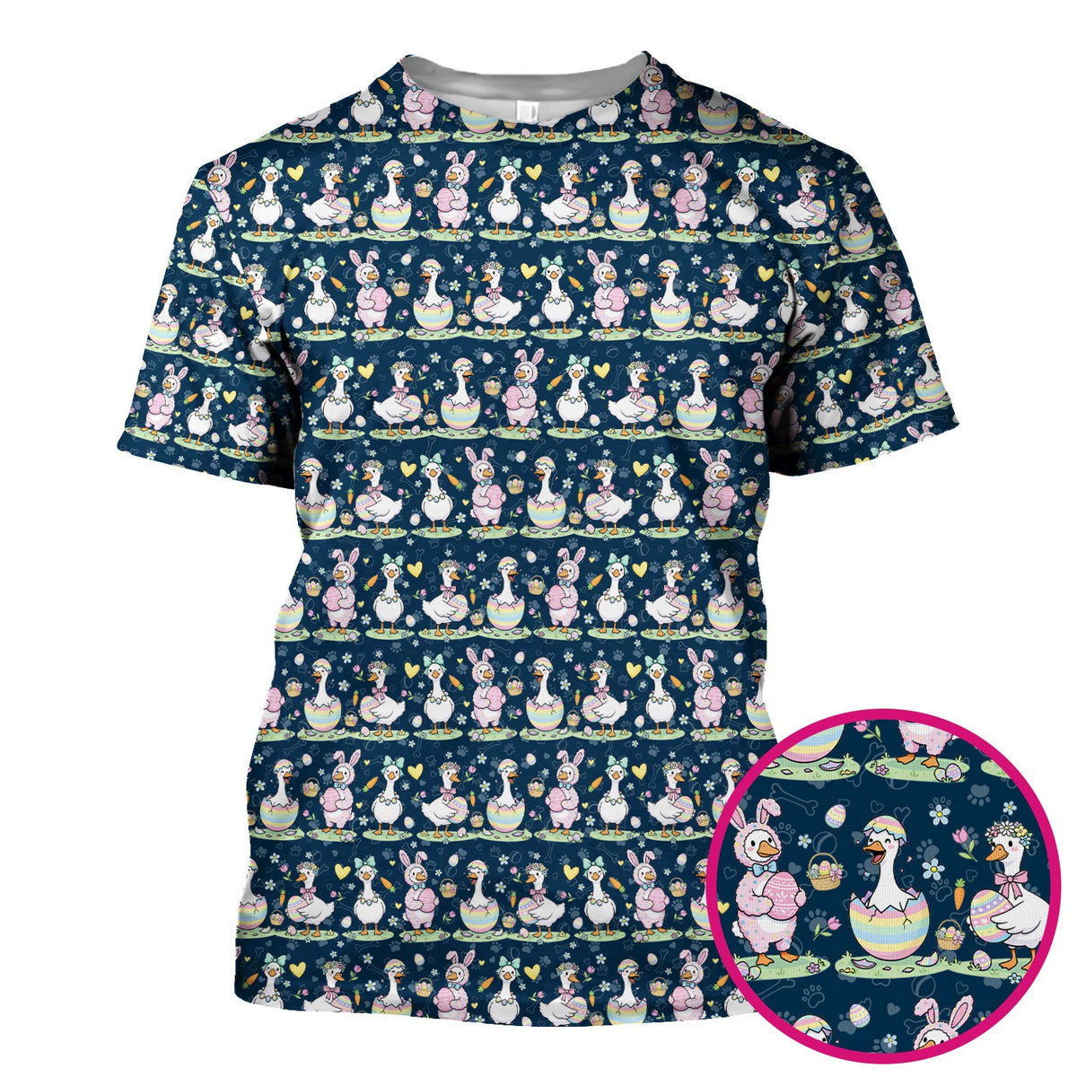 Pastel Easter Goose Bunny Egg Pattern Scrub Top, Comfortable Scrubs for Nurses