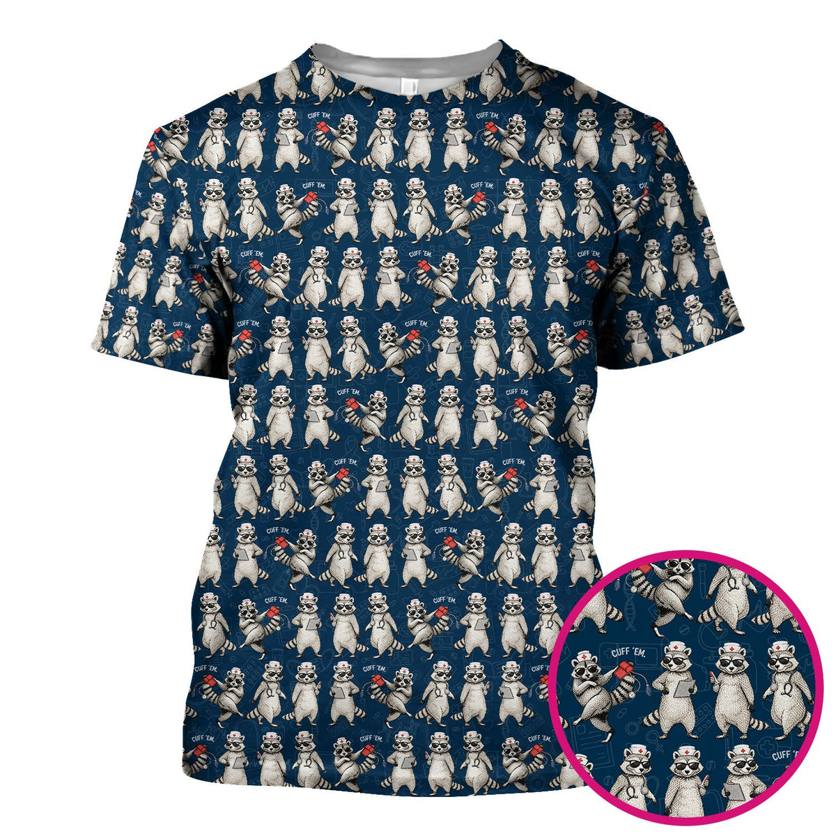 Raccoon Pattern Nurse Scrub Top