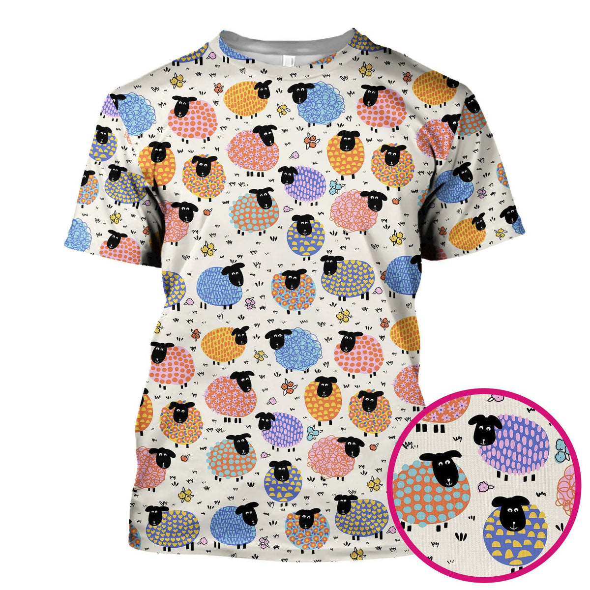 Adorable Colorful Sheep Nurse Scrub Top