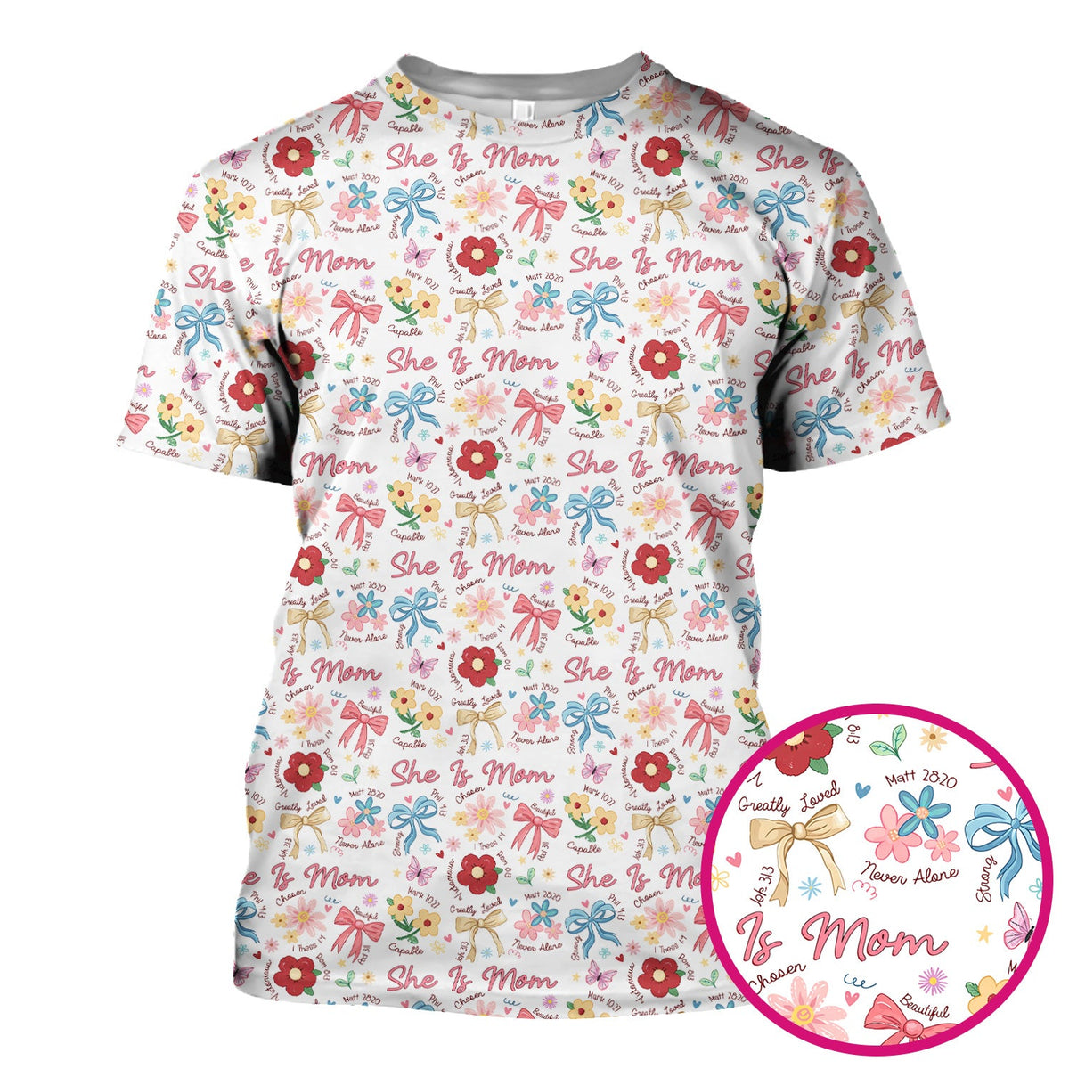 She Is Mom Floral Bow Nurse Scrub Top