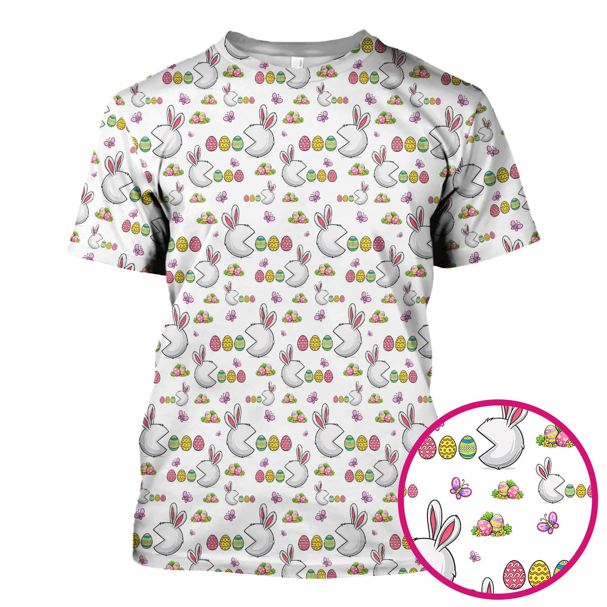 Easter Bunny and Colorful Eggs Print Scrub Top, Breathable Fabrics Nursing Uniform