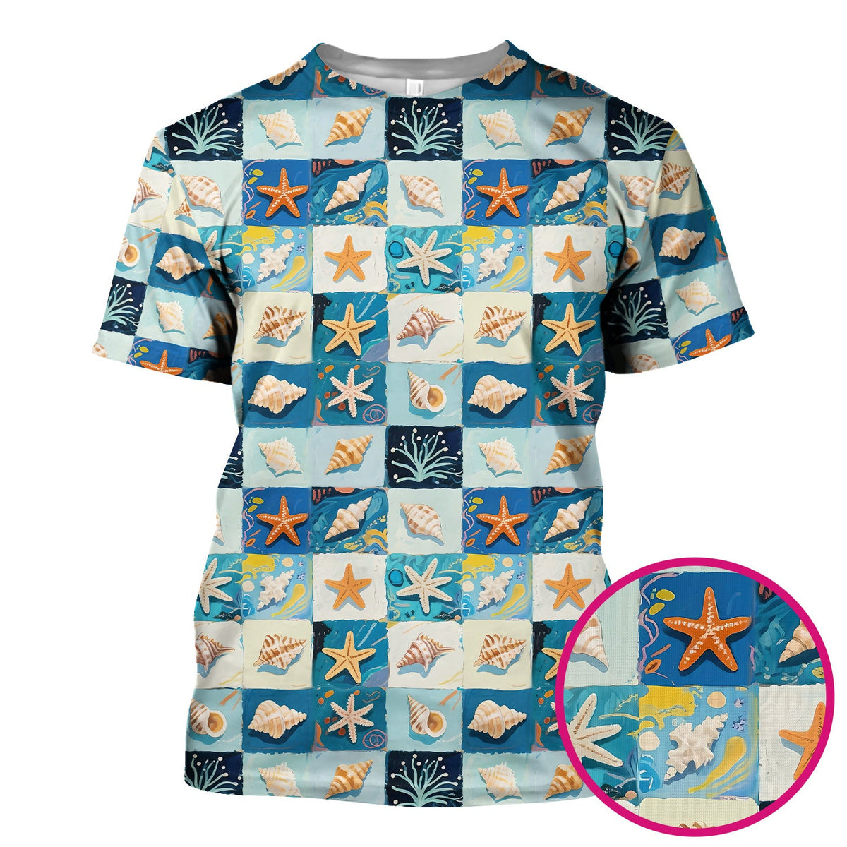 Seashell Starfish Ocean Tile Nurse Scrub Top