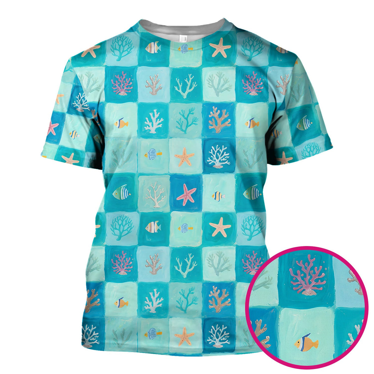 Ocean Coral Fish Checkered Nurse Scrub Top