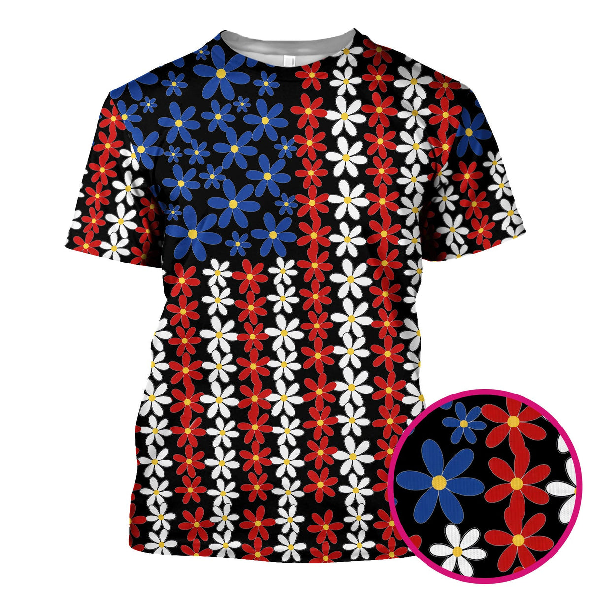 Retro Red Blue Daisy Nurse Scrub Top