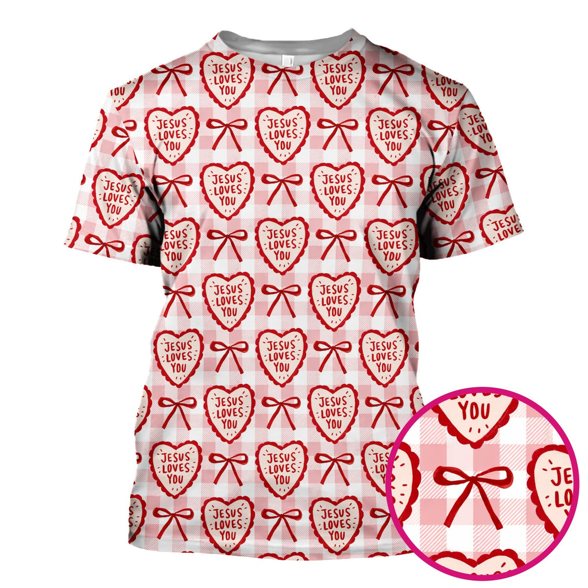 Jesus Loves You Heart Plaid Print Scrub Top, Breathable Fabrics Nursing Uniform