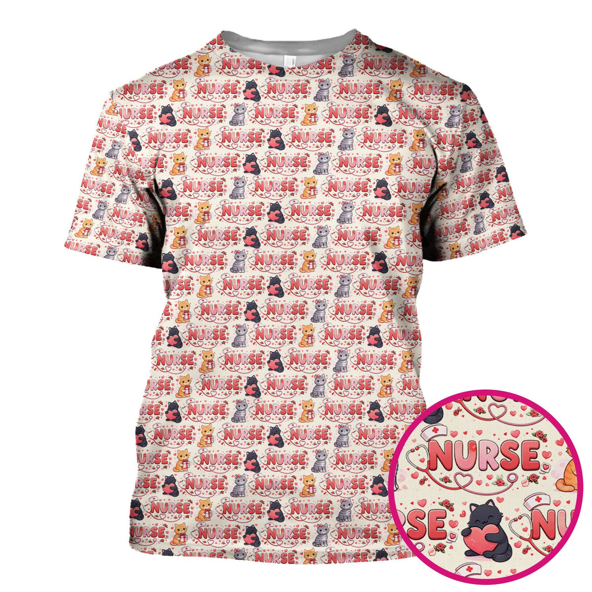 Cat Heart Nurse Scrub Top - Valentines Day Gift