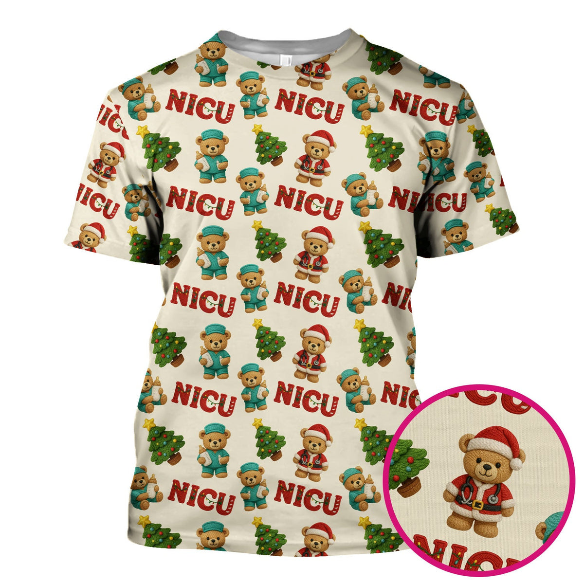 NICU Nurse Teddy Bear Scrub Top - Christmas Gift