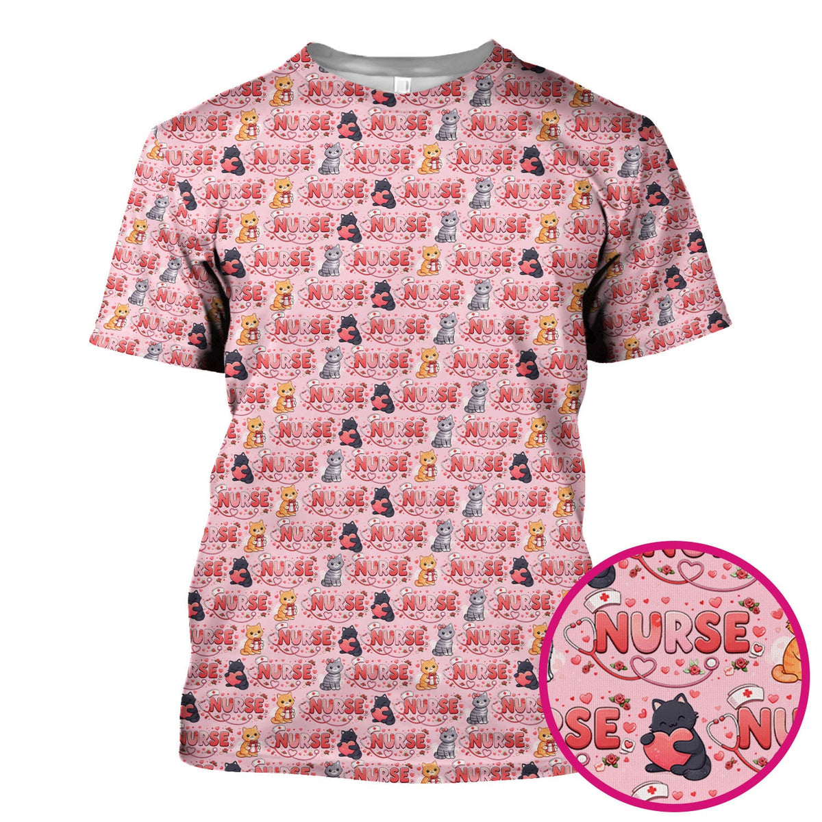 Cat Heart Nurse Scrub Top - Valentines Day Gift